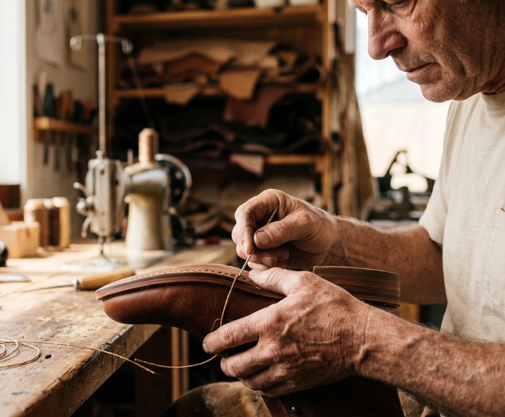 Man crafting leather in workshop