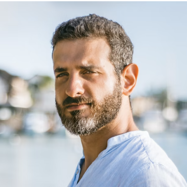 Bearded man outdoor profile portrait